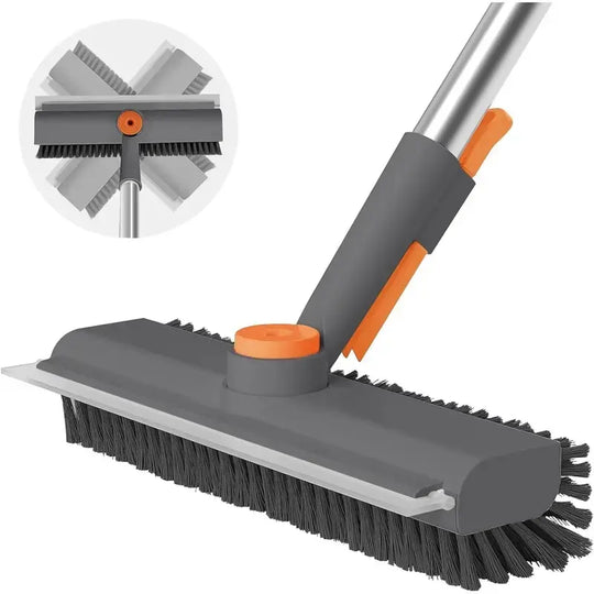 3-in-1 Adjustable Long Handle Floor Brush — Stiff Bristles &amp; Silicone Squeegee, 360° Rotating