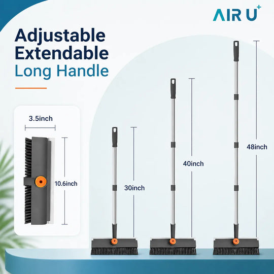 3-in-1 Adjustable Long Handle Floor Brush — Stiff Bristles &amp; Silicone Squeegee, 360° Rotating