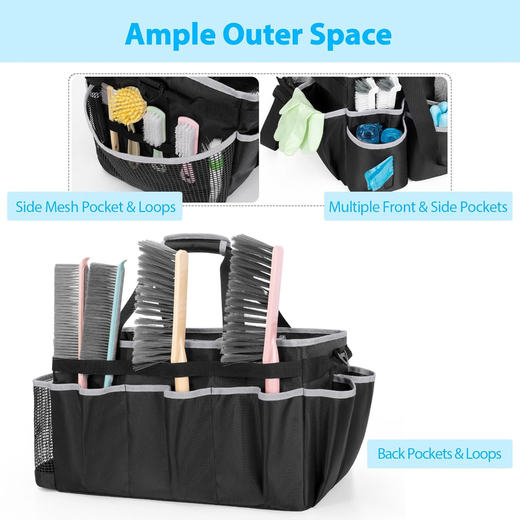 Extra-Large Wearable Cleaning Caddy & Large Cleaning Apron, Cleaning Organizer Bag with Pad, Handle & House Cleaning Apron with Dual Shoulder Straps for Cleaning Tools Storage, Gray Edge