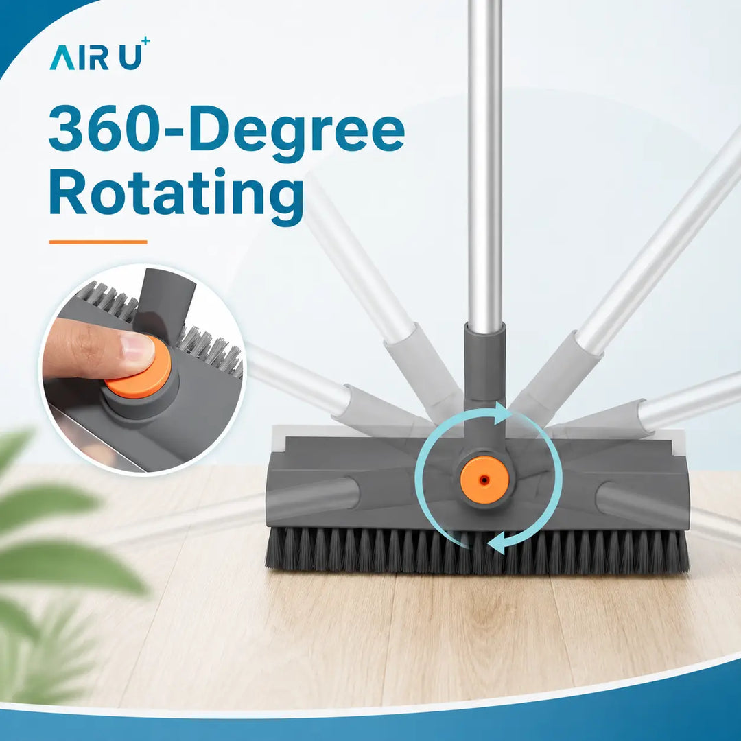 3-in-1 Adjustable Long Handle Floor Brush — Stiff Bristles &amp; Silicone Squeegee, 360° Rotating