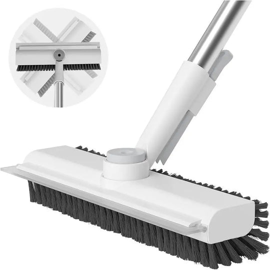 3-in-1 Adjustable Long Handle Floor Brush — Stiff Bristles &amp; Silicone Squeegee, 360° Rotating