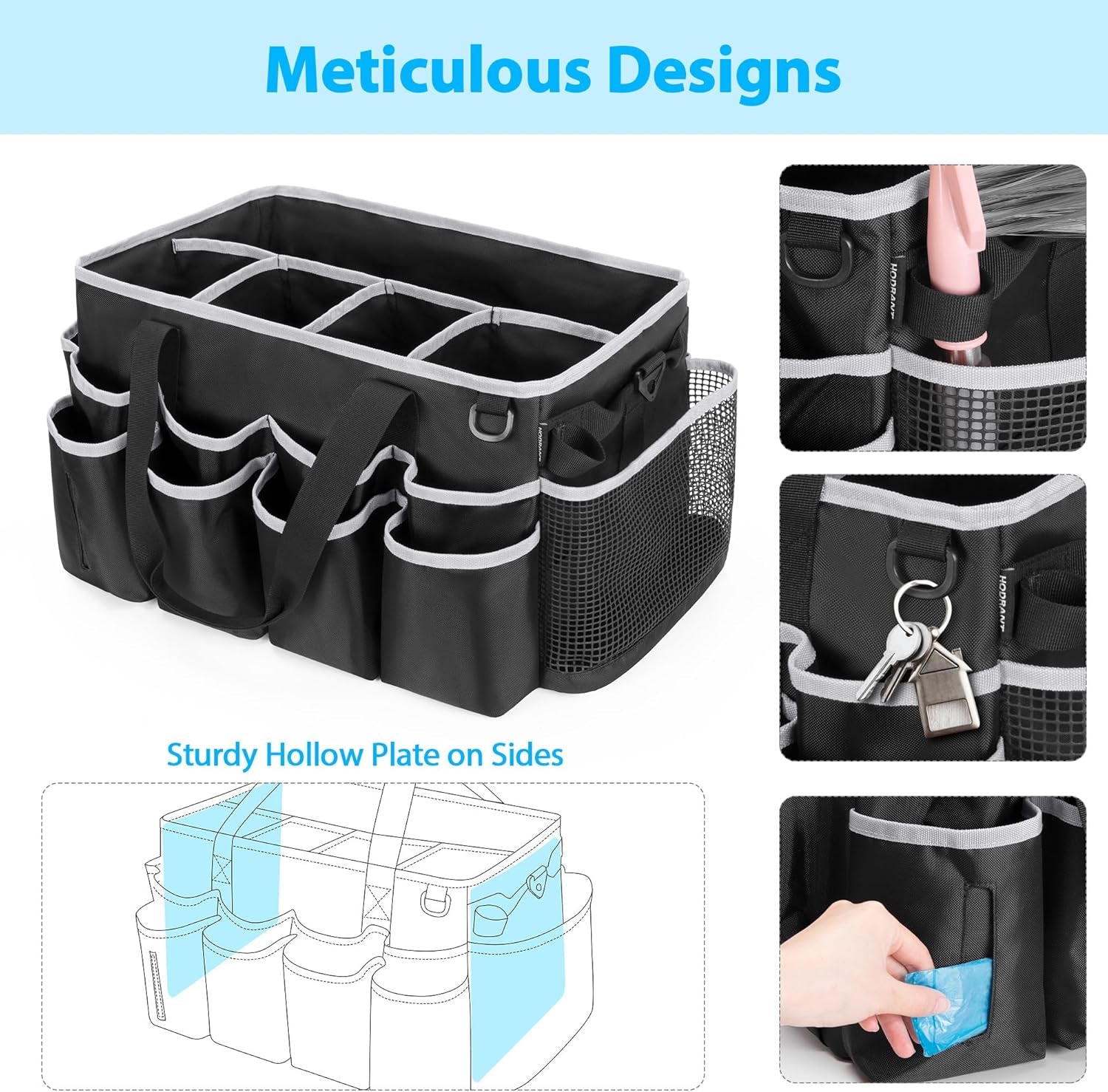 Extra-Large Wearable Cleaning Caddy & Large Cleaning Apron, Cleaning Organizer Bag with Pad, Handle & House Cleaning Apron with Dual Shoulder Straps for Cleaning Tools Storage, Gray Edge