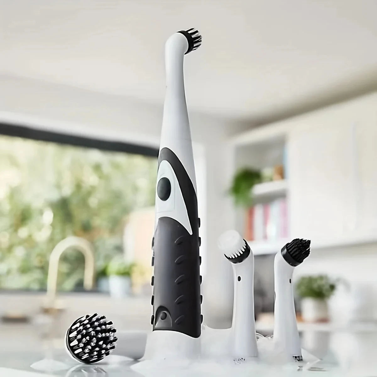 Leaning Brush Cleaning Tool with 4 Brushes Multifunctional Electric Cleaning Brush Cleaning Supplies
